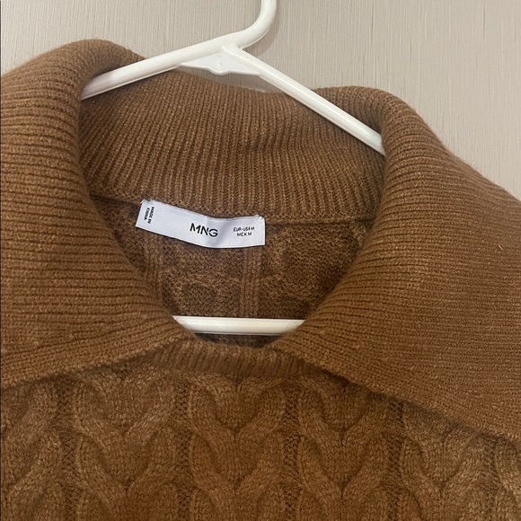 MANGO medium Women's Lapel Collar Braided Sweater MNG caramel brown - Picture 8 of 10